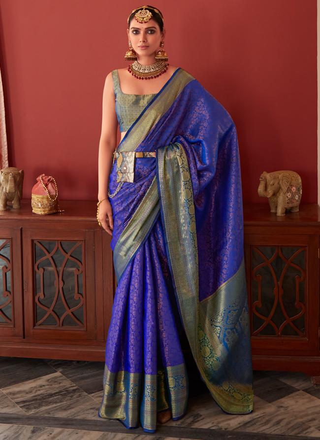 Soft Kanchivaram Royal Blue Party Wear Zari Work Saree